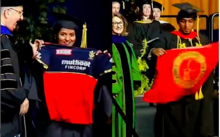 स्टूडेंट्स ने स्टेज पर RCB की जर्सी लहराई