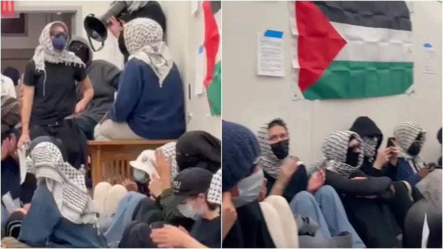 Watch: Anti-Israel protesters take control over Barnard academic building, assault college employee