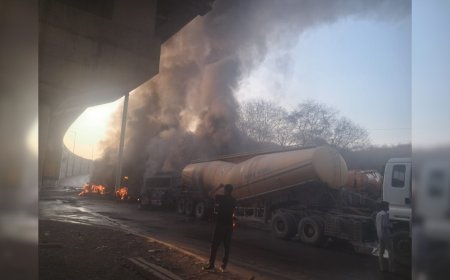 भीलवाड़ा में टक्कर के बाद कई गाड़ियों में लगी भीषण आग, चालक की जलकर मौत