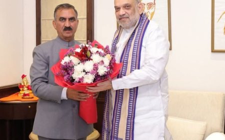 हिमाचल सीएम सुक्खू की गृहमंत्री शाह से मुलाकात:मानसून में हुए नुकसान की मुआवजा मांग, राजस्व सचिव रहे शामिल