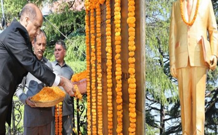 हिमाचल में भारत रत्न अंबेडकर को किया याद:राज्यपाल ने माल्यार्पण किया; CM बोले-बाबा साहेब ने अंतिम पंक्ति में खड़े व्यक्ति को सशक्त बनाया