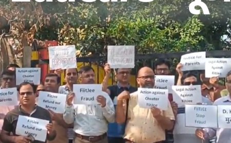 FITJEE नोएडा सेंटर 3 महीने बाद फिर खुला:पेरेंट्स का कोचिंग के सामने धरना; कहा- फिर ठगने की कोशिश