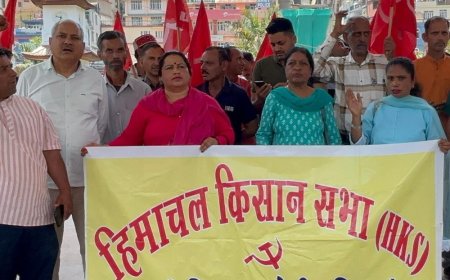 मंडी में किसान संगठनों का प्रदर्शन:गरीब किसानों को जमीन देने की मांग, बोले- 20 मई को प्रदेशभर में आंदोलन होगा