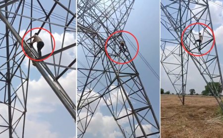 पुलिस से बचने के लिए टावर पर चढ़ा रेप का आरोपी, हुआ हाई वोल्टेज ड्रामा, सामने आया VIDEO