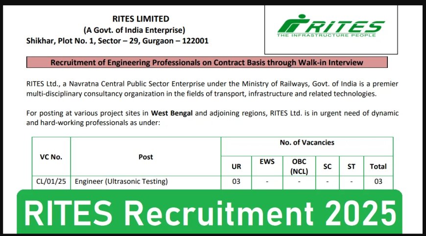 RITES Limited भर्ती 2025: असिस्टेंट मैनेजर, DGM सहित 18 पदों पर निकली वैकेंसी, 27 जुलाई तक करें आवेदन
