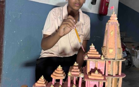 PM के स्वागत में छात्र ने बनाया राम-मंदिर का मॉडल:मोतिहारी के अनुराग ने बेकार सामान से 8 दिन में तैयार किया उपहार,कहा-पीएम से मिलना मेरा सपना