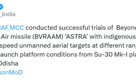 ‘अस्त्र’ – स्वदेशी रेडियो फ्रीक्वेंसी सीकर के साथ बियॉन्ड विजुअल रेंज एयर-टू-एयर मिसाइल का सफल परीक्षण