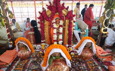 ध्वज पूजन के साथ चौथे दिन अधिवास संपन्न