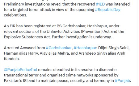 होशियारपुर में आतंकी मॉड्यूल ध्वस्त, बब्बर खालसा के 4 आतंकी गिरफ्तार